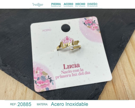 [20885] Anillo de acero con nombre "Lucía" color dorado - Anillos personalizados