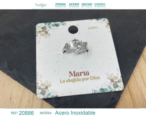 [20886] Anillo de acero con nombre "María" color plateado - Anillos personalizados