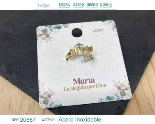 [20887] Anillo de acero con nombre "María" color dorado - Anillos personalizados
