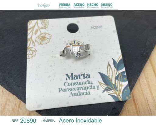 [20890] Anillo de acero plateado "Marta" - Joyas y accesorios