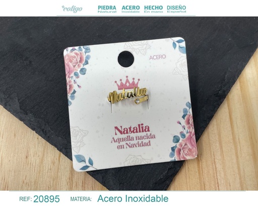 [20895] Anillo de acero dorado "Natalia" - Joyas y accesorios