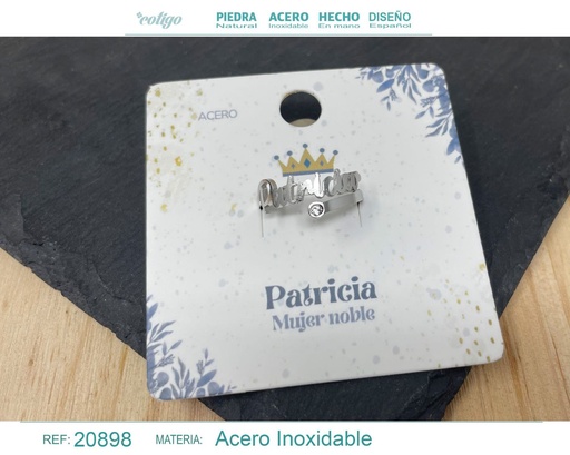 [20898] Anillo de acero plateado "Patricia" - Joyas y accesorios