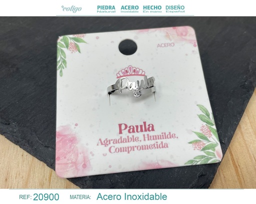 [20900] Anillo de acero plateado "Paula" - Joyas y accesorios