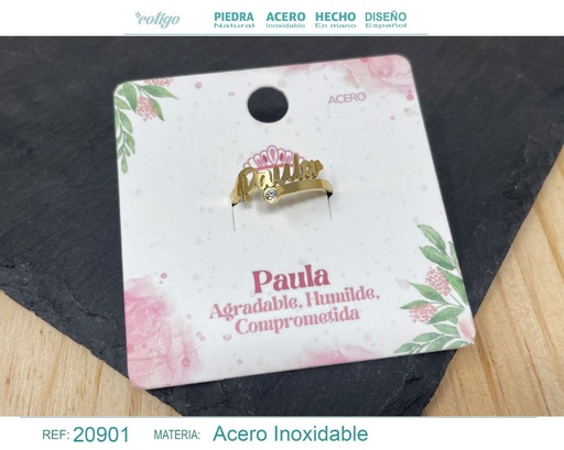 [20901] Anillo de acero dorado "Paula" - Joyas y accesorios