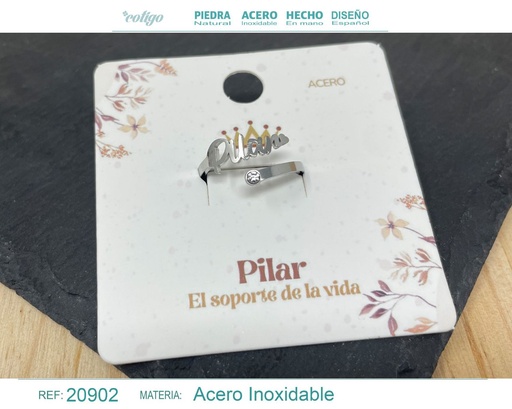 [20902] Anillo de acero plateado "Pilar" - Joyas y accesorios