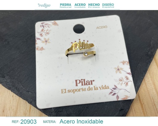 [20903] Anillo de acero dorado "Pilar" - Joyas y accesorios