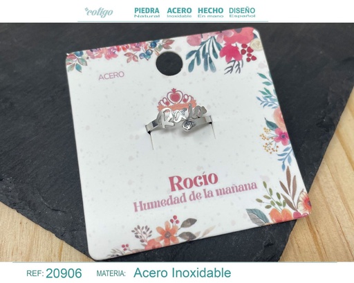 [20906] Anillo de acero plateado "Rocío" - Joyas y accesorios