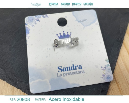 [20908] Anillo de acero plateado "Sandra" - Joyas y accesorios