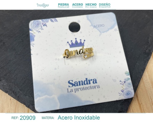 [20909] Anillo de acero dorado "Sandra" - Joyas y accesorios