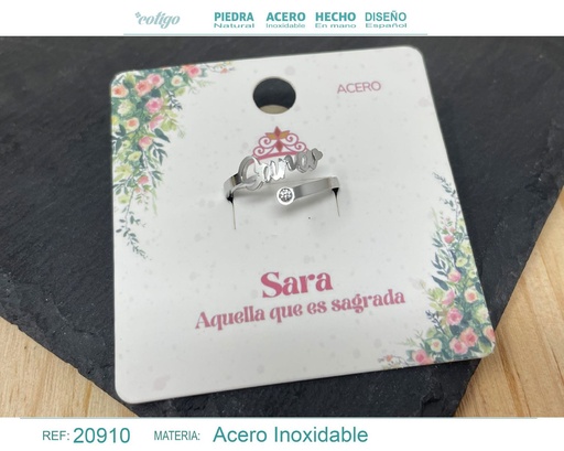 [20910] Anillo de acero plateado "Sara" - Joyas y accesorios