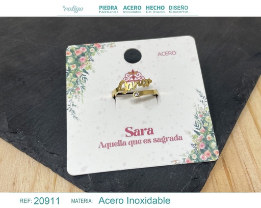 [20911] Anillo de acero dorado "Sara" - Joyas y accesorios