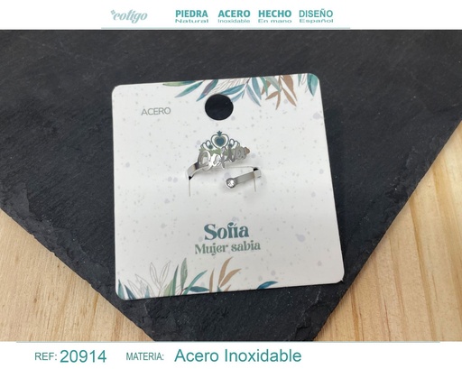 [20914] Anillo de acero plateado "Sofía" - Joyas y accesorios