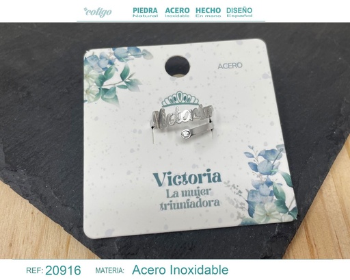 [20916] Anillo de acero plateado "Victoria" - Joyas y accesorios