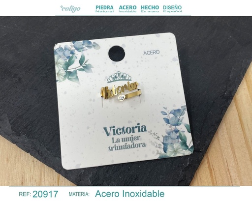 [20917] Anillo de acero dorado "Victoria" - Joyas y accesorios