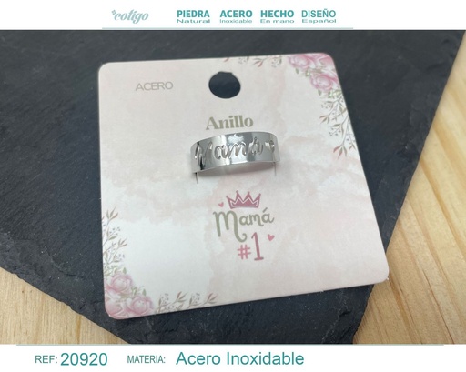 [20920] Anillo de acero plateado "para Mamá" - Joyas con significado