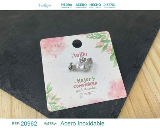 [20962] Anillo de acero plateado "para Amiga" - Joyas con significado