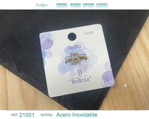 [21001] Anillo de acero dorado "B" - Joyas y accesorios