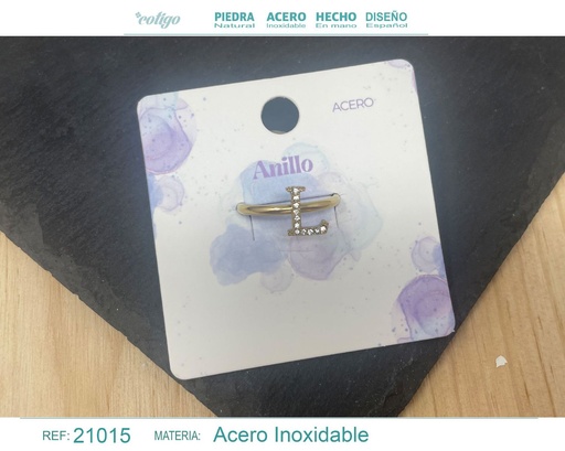 [21015] Anillo de acero dorado "L" - Joyas y accesorios