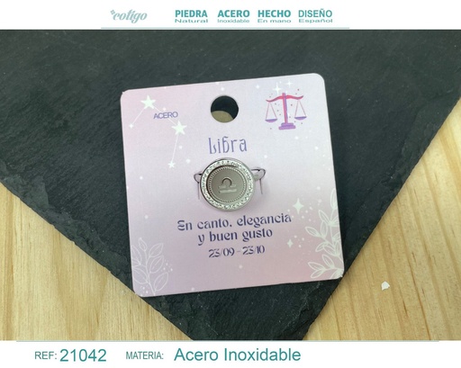 [21042] Anillo de acero plateado "LIBRA" - Joyas del zodiaco