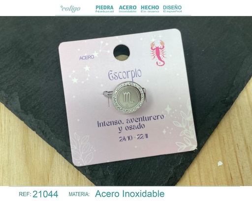 [21044] Anillo de acero plateado "ESCORPIO" - Joyas del zodiaco