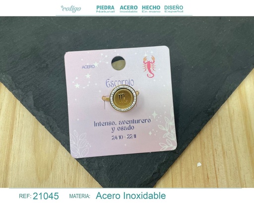 [21045] Anillo de acero dorado "ESCORPIO" - Joyas del zodiaco