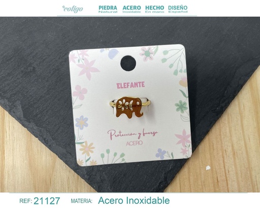 [21127] Anillo elefante de acero dorado - Joyería cultural y con significado 