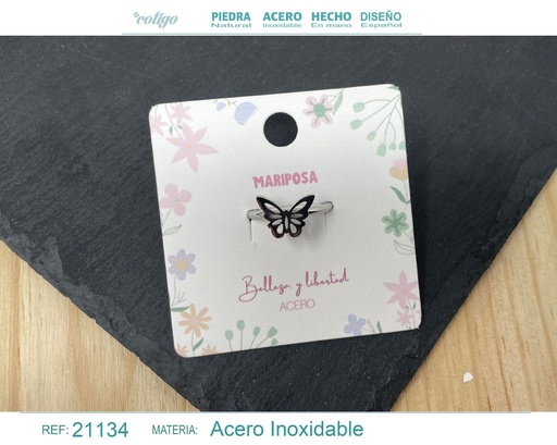 [21134] Anillo mariposa de acero plateado - Joyería femenina y delicada