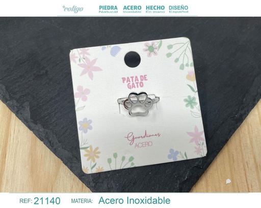 [21140] Anillo huella de gato de acero plateado - Joyería para amantes de mascotas