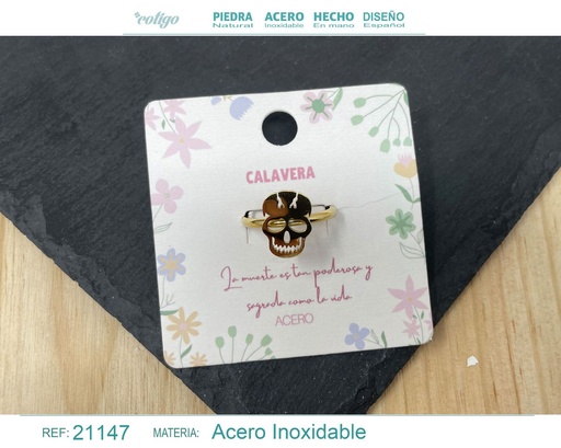 [21147] Anillo calavera de acero dorado - Joyería gótica y audaz