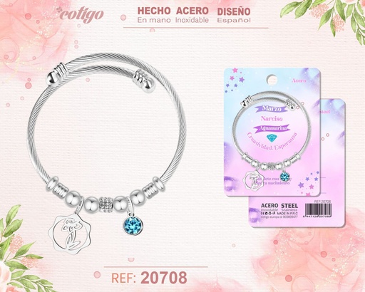[20708] Brazalete de acero para mes de nacimiento Marzo - Joyería personalizada por meses