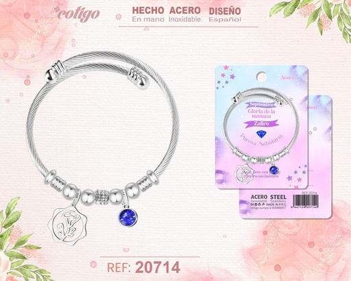 [20714] Brazalete de acero para mes de nacimiento Septiembre - Joyería personalizada por meses