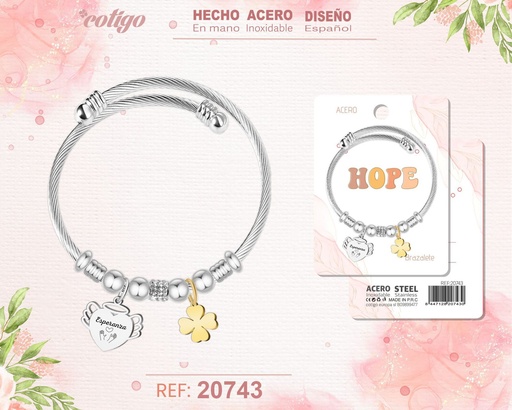 [20743] Brazalete de acero con palabra: Esperanza - Joyería inspiradora y significativa