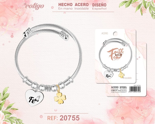 [20755] Brazalete de acero con palabra: Fe - Joyería espiritual y esperanzadora