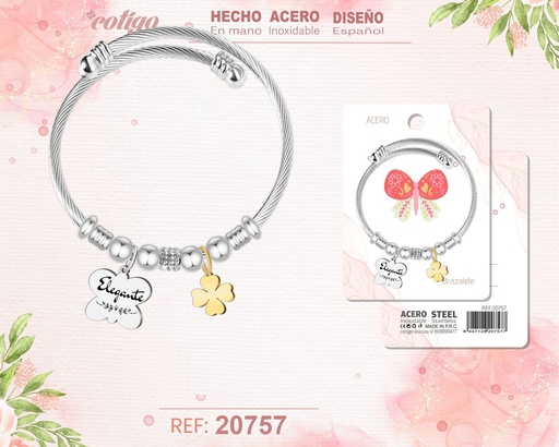 [20757] Brazalete de acero con palabra: Elegante - Joyería sofisticada y estilizada