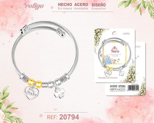 [20794] Brazalete de acero con nombre: Sara - Joyería personalizada con nombres