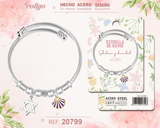 [20799] Brazalete de acero con: Estrella David - Joyería simbólica y significativa