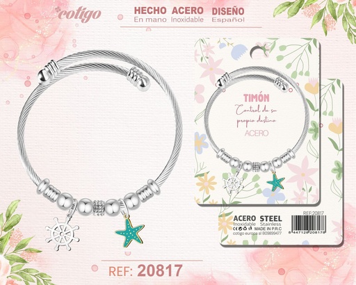 [20817] Brazalete de acero con diseño de Tmon - Joyería y accesorios de moda