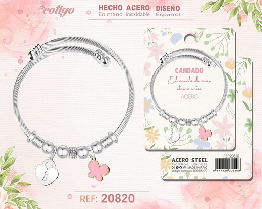 [20820] Brazalete de acero con diseño de candado - Joyería y accesorios de moda