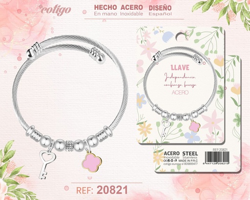 [20821] Brazalete de acero con diseño de llave - Joyería y accesorios de moda