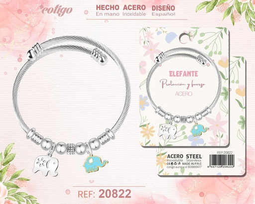 [20822] Brazalete de acero con diseño de elefante - Joyería y accesorios de moda