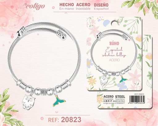 [20823] Brazalete de acero con diseño de búho - Joyería y accesorios de moda