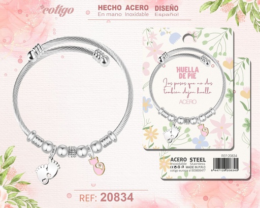 [20834] Brazalete de acero con diseño de pie - Joyería y accesorios de moda