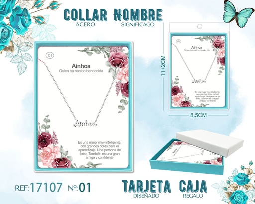 [17107] Collar de acero plateado con nombre Ainhoa - Joyas personalizadas