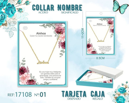 [17108] Collar de acero dorado con nombre Ainhoa - Joyas personalizadas