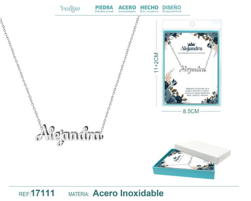 [17111] Collar de acero plateado con nombre Alejandra - Joyas personalizadas