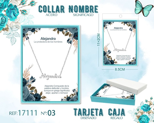 [17111] Collar de acero plateado con nombre Alejandra - Joyas personalizadas