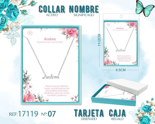 [17119] Collar de acero plateado con nombre Andrea - Joyas personalizadas