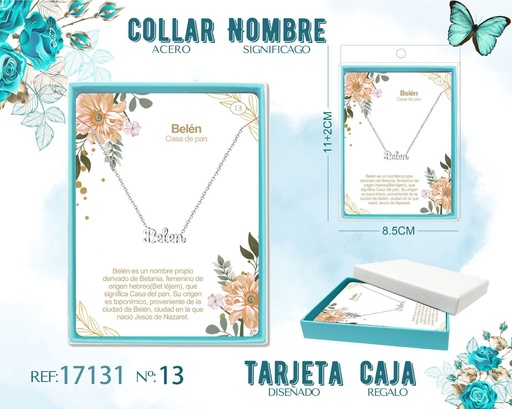 [17131] Collar de acero plateado con nombre Belen - Joyas personalizadas