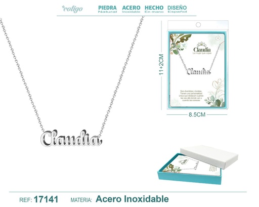 [17141] Collar de acero plateado con nombre Claudia - Joyas personalizadas