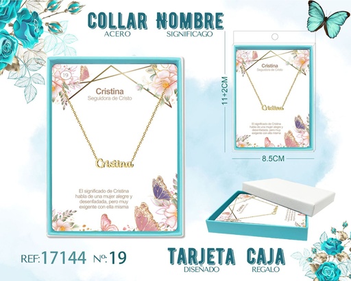 [17144] Collar de acero dorado con nombre Cristina - Joyas personalizadas